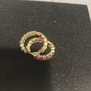 Elegant Gold and Pink Crystal Hoop Earrings